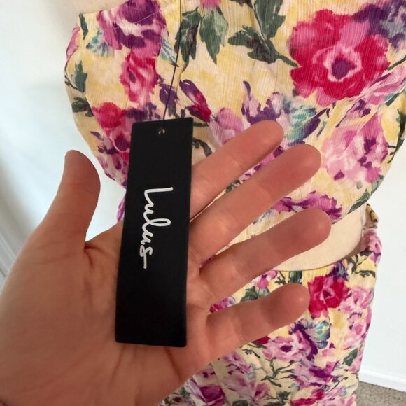 NWT Lulus Floral Cut Out Sundress Sleeveless Pink Yellow One Shoulder Size Large - Picture 8 of 11